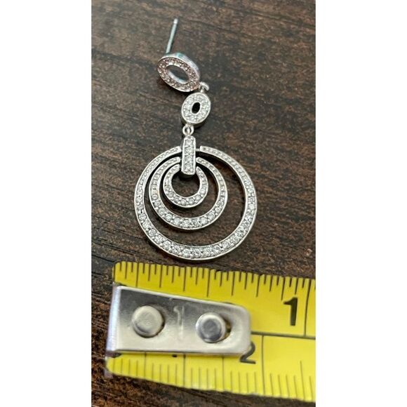 Sterling 925 white topaz triple ring dangling earrings - Picture 3 of 5